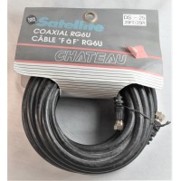 Coaxial video cable wire RG-6 7,6 M meters, 25’ ft feet, male-male, MM, black, retail pack, dusty, retail pack, CHATEAU