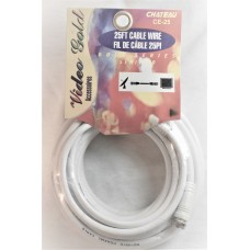 Coaxial video cable wire RG-59 4 M meters, 25’ ft feet, male-male, MM, white, retail pack, CHATEAU