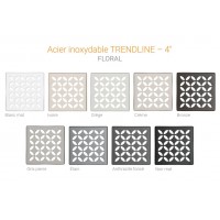 100 mm, (4") inch grate Schluter®-KERDI-DRAIN Point drain with integrated bonding flange for 2 or 3" inch flange. Floral model. Brushed stainless steel. KDIF4 GRK MBW D5